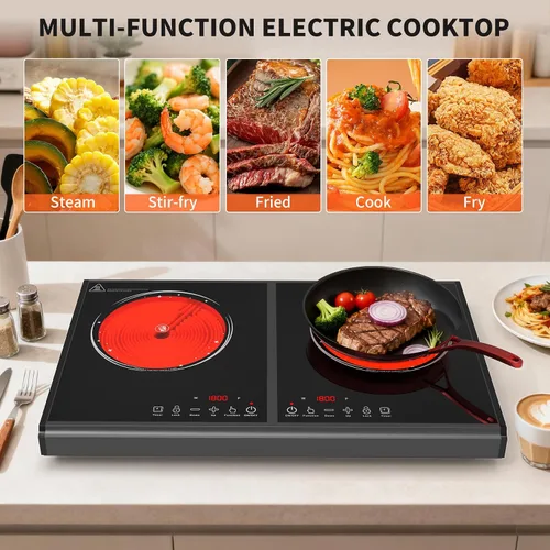 Vista 4 de VBGK Placa de cocina eléctrica, estufa de 110 V 3600 W, encimera de 22 pulgadas con 9 niveles de potencia, control táctil LED, protección contra