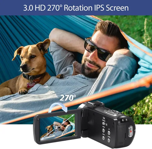 Vista 5 de Ultra 4K 80MP Camcorder Video Camera Vlogging Camera for YouTube IR Night Vision Camera 18X Digital Zoom 3.0 IPS Screen Video Recorder with 32GB SD