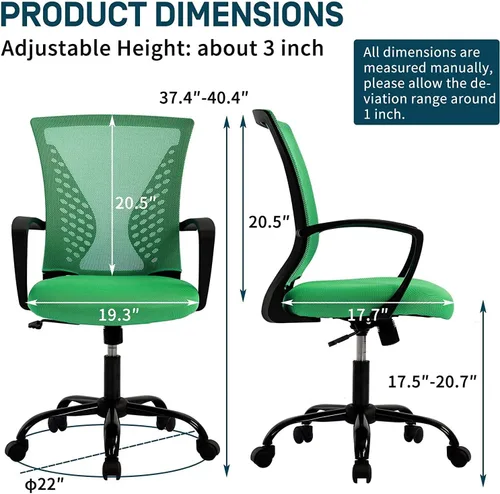 Vista 3 de Meet perfect Silla de oficina con respaldo medio de malla, verde Malla transpirable; soporte trasero y lumbar; altura ajustable; giro de 360°
