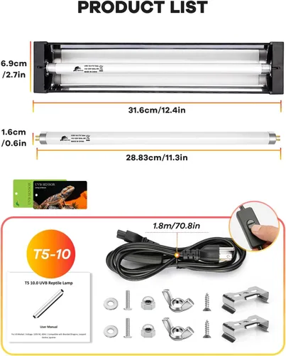 Vista 3 de Luz UVB para reptiles de 8 W, T5 UVB para reptiles HO Kit combinado con tarjetas de sensor de prueba, barra de luz de reptiles de alto rendimiento