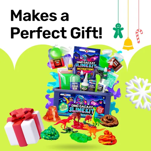 Vista 8 de Original Stationery Kit de slime de galaxia de dinosaurios para niños de 7 a 12 años, juego de slime DIY que brilla en la oscuridad con purpurina