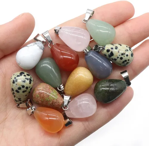 Vista 3 de LE SKY 20 colgantes de piedra natural, redondos, forma de gota de agua, ágata, cristal curativo, dijes de piedra curativa, bricolaje para hacer joyas