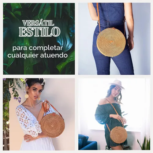 Vista 6 de Novum Crafts Bolso de ratán hecho a mano - Bolso cruzado de mimbre de paja marrón