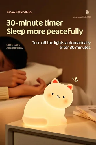 Vista 5 de Luz nocturna de gato para niños, lámpara de 7 colores, toque regulable, recargable portátil y esponjoso, luz nocturna LED de silicona, regalo