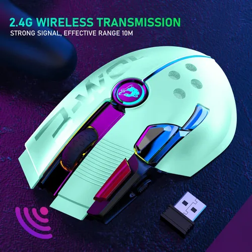Vista 8 de Mouse inalámbrico para juegos, mouse de computadora de 12000 DPI con batería recargable de 1000 mAh, tipo C, retroiluminación RGB Chroma, 9 botones