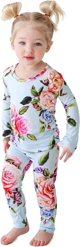 Vista 69 de Posh Peanut Pijamas para niñas, suaves, de viscosa de bambú para niños, pijamas a juego de manga larga para niñas