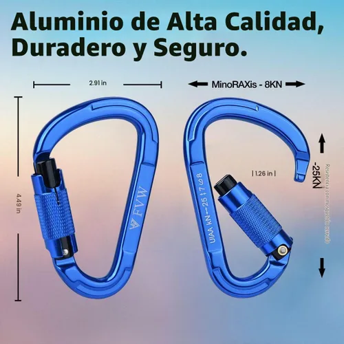Vista 3 de Mosquetones de Escalada en Roca con Bloqueo Automático, Certificados UIAA Profesionales 25KN (5620 lbs) Mosquetones Resistentes para Rappel 10