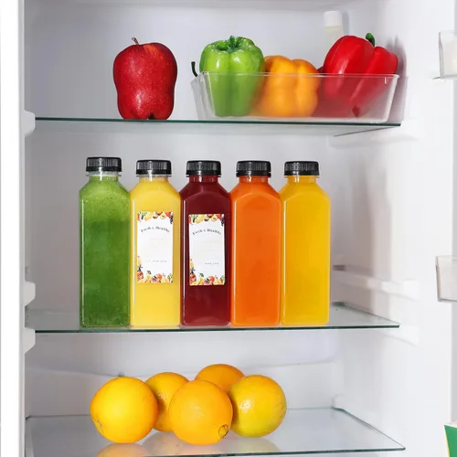 Vista 5 de Moretoes - 8 unidades de botellas de jugo de 16 onzas, botellas de plástico con tapas, botellas reutilizables para jugos para bebidas, batidos