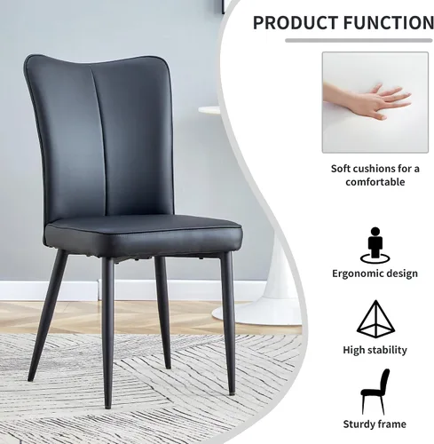 Vista 4 de Juego de 4 sillas de comedor de piel sintética, modernas sillas de comedor con tapizado de cuero y patas metálicas, juego de 4 sillas de comedor Bk-b