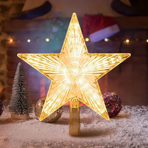 Vista 5 de DDcafor Decoración para árbol de Navidad con luz blanca cálida, ideal para decoración de árbol de Navidad, 8.7 pulgadas, funciona