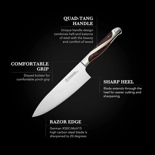 Vista 6 de Hammer Stahl Cuchillo de chef de 6 pulgadas, acero forjado alemán de alto carbono, cuchillo de cocina profesional, mango ergonómico de madera