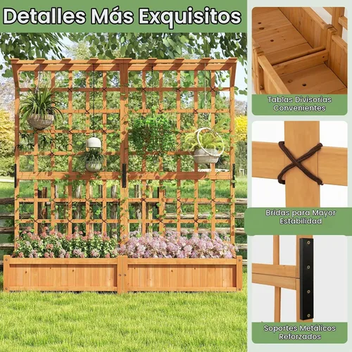 Vista 6 de HAPPYGRILL Cama de jardín elevada de 71 pulgadas con enrejado y 2 techos