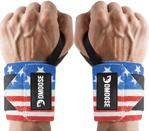 Vista 11 de DMoose Fitness Muñequeras para levantamiento de pesas de 18 pulgadas – Envoltura de gimnasio resistente con lazo para el pulgar para apoyo y alivio