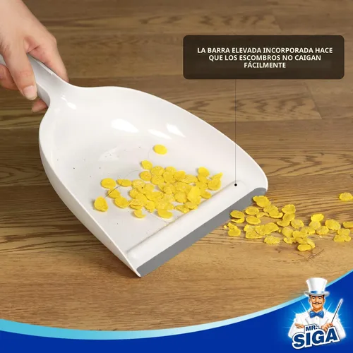 Vista 4 de MR.SIGA Juego de recogedor y escobillas, mango de bambú, blanco, 1 juego