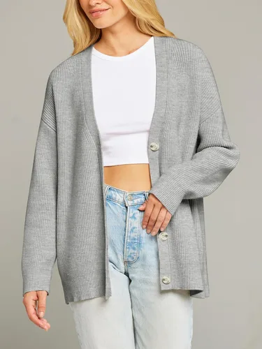 Vista 4 de MEROKEETY Suéteres tipo cárdigan para mujer 2023 para otoño, frente abierto, botones de gran tamaño, cuello en V, suelto, tejido suave