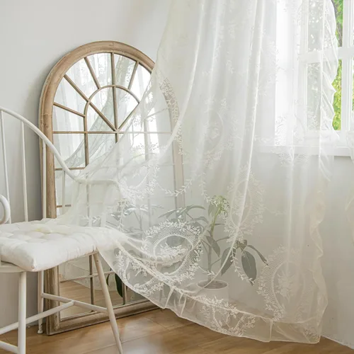 Vista 29 de Sutuo Home Juego de 2 cortinas de encaje beige, paneles transparentes de 63 pulgadas de largo, bordado floral de rosas, tratamiento de ventana