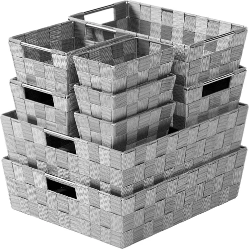Vista 7 de Cestas para organizar juego de 9 cestas negras – Cestas de almacenamiento para estantes – Contenedores organizadores perfectos para armario, cesta