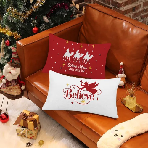 Vista 5 de Fundas de Almohada de Navidad de 12x20 Pulgadas, Juego de 4, Fundas de Almohada Religiosas de Natividad, Fundas de Almohada Decorativas Rojas