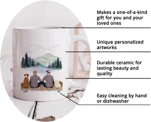 Vista 5 de Taza Personalizada de Gossby para Perros - La vida es mejor con perros (2 hombres - 2 perros) - Taza de perro personalizable para papás de perros