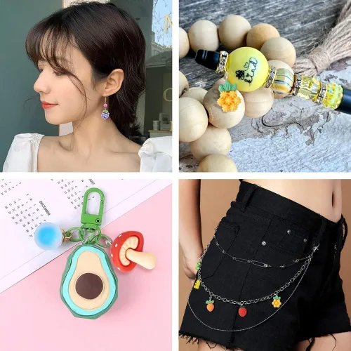 Vista 7 de Mega Pet 40 dijes de resina de frutas y verduras, fresa, piña, uva, cereza, resina, hongos, zanahoria, para bricolaje, collares, pulseras, aretes