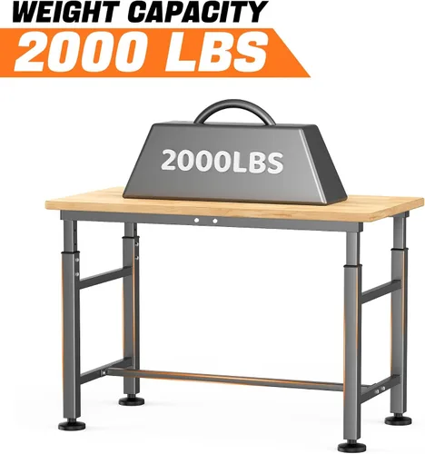 Vista 5 de TORACK Banco de trabajo ajustable con tapa de madera de caucho, 42" x 20