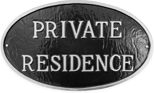 Vista 8 de Montague Metal Products Letrero de residencia privada – Placa de metal ovalada blanca y negra con estaca para césped, 8.5 x 13 pulgadas, letrero