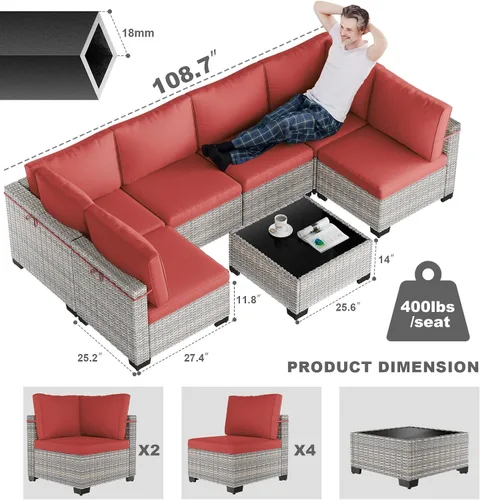 Vista 73 de Juego de sofá modular de mimbre de polietileno para exteriores Gris