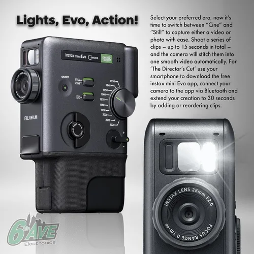Vista 4 de FUJIFILM instax mini Evo Cinema Hybrid - Paquete de cámara instantánea, impresora de cámara 3 en 1 con Bluetooth + Gen Dial para 10 efectos