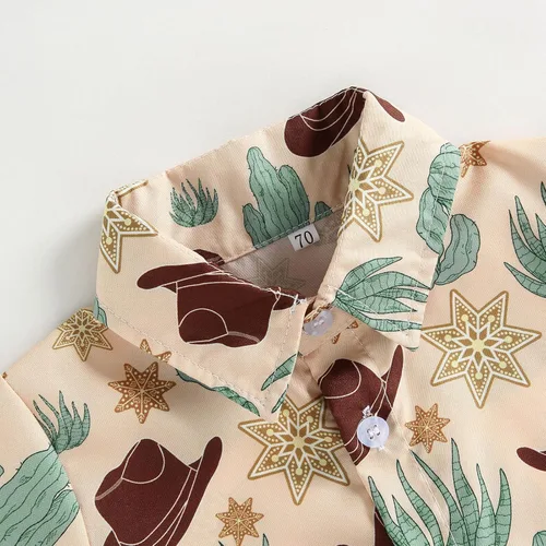 Vista 3 de Camisa de vestir de manga corta con estampado de vaca y botones para bebé niño