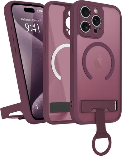 Vista 31 de Funda para iPhone 16 Pro Max, compatible con Magsafe, color negro Funda magnética mate translúcida, agarre de anillo de dedo, soporte ajustable