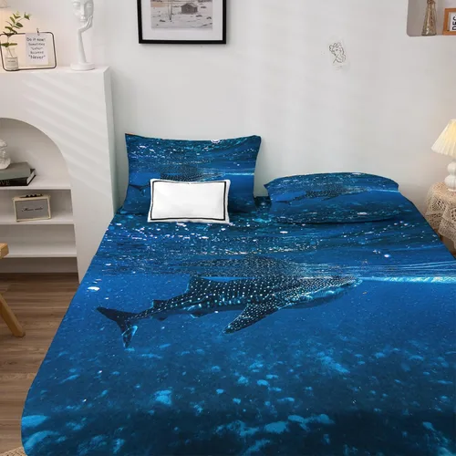 Vista 2 de Sharks Sheets K2-&-308 - Juego de sábanas y fundas de almohada estampadas, tamaño King, sábanas y fundas de almohada estampadas de microfibra suave