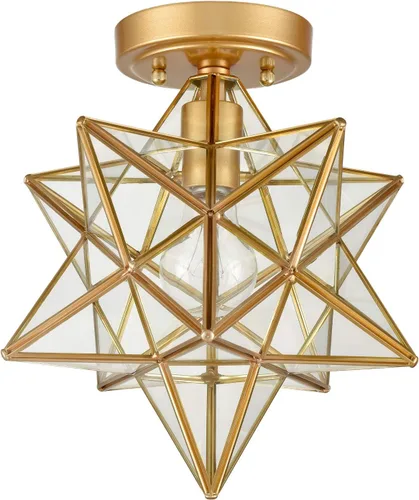Vista 6 de Lámpara de techo de latón Moravian Star Light con cristal transparente