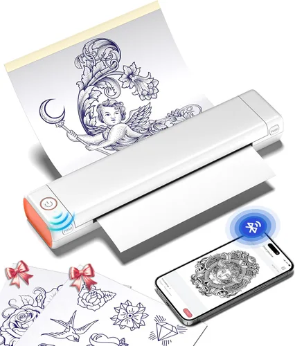Vista 8 de Phomemo Impresora de plantilla de tatuaje, impresora térmica inalámbrica M08F con 10 piezas de papel de transferencia, compatible