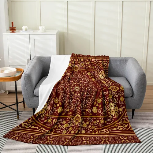 Vista 12 de Erosebridal Manta Bohemia de Tiro 40x50 Pulgadas, Retro Azul Amarillo Degradado Rojo Floral Bohemio Tribal de Vellón, Vintage Antiguo Enrejado