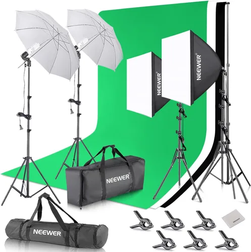 Vista 9 de Sistema de apoyo de fondo Neewer, de 8.5 x 10 pies y equipo de iluminación continua de 800 W, 5500 K, softbox y sombrillas para estudio fotográfico