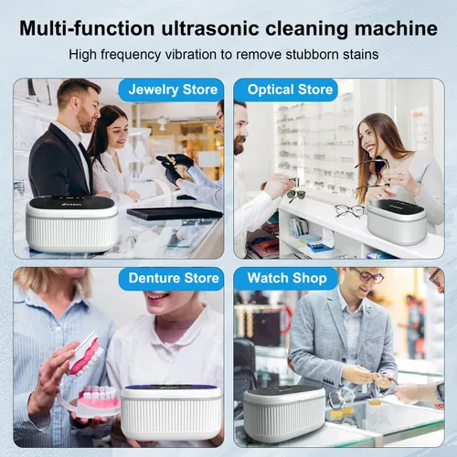 Vista 6 de Limpiador ultrasónico de joyas 45KHz – 550ml Limpiador sónico digital con 5 temporizadores, 3 niveles de potencia, luz LED, Degas – Máquina