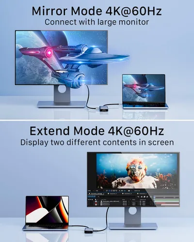 Vista 2 de USB C HUB HDMI 4K @60Hz, estación de acoplamiento 8 en 1, adaptador USB C multipuertos con Gigabit Ethernet, PD 100W, 3* USB 3.0, TF/SD, USB C Dock
