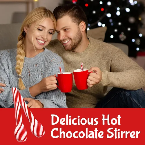 Vista 5 de Cucharas de bastón de caramelo de menta, sin colorantes, paquete de 24 cucharas de chocolate caliente con sabor a menta de Navidad envueltas