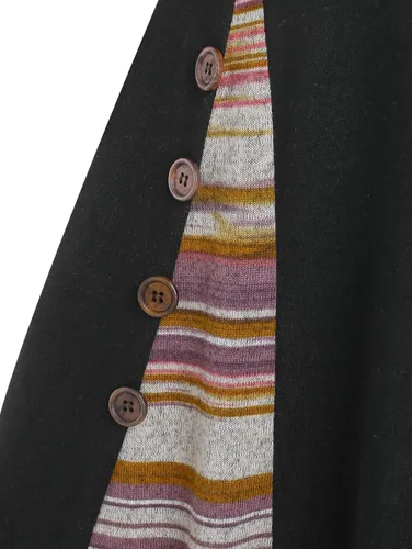 Vista 4 de DRESSFO Vestido de suéter de punto para mujer, con hombros descubiertos, estilo bohemio, étnico, retazos, ceñido, de manga larga, vestido acampanado