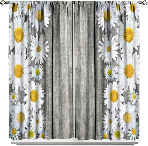 Vista 60 de Cortinas de cocina rústicas y florales, estilo retro, estilo granja, cabaña, casa de campo, margaritas, estilo granja, ventana, puerta
