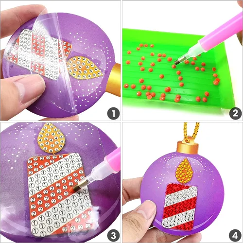 Vista 5 de SKRYUIE Kit de pintura de diamantes para bricolaje, tarjetas colgantes colgantes para árbol de Navidad, para adultos y niños, kits de arte