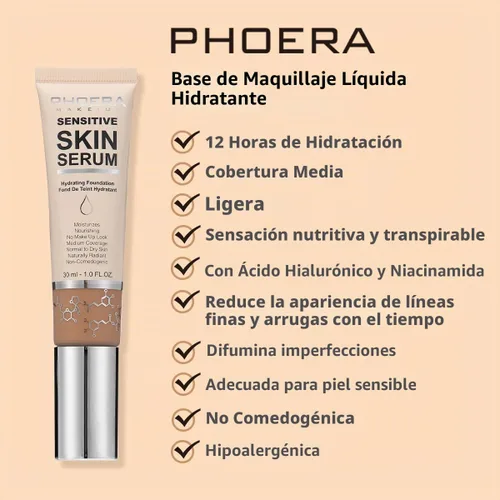 Vista 7 de PHOERA Base de suero hidratante, base de maquillaje hipoalergénica e impecable cobertura completa (N01 porcelana)