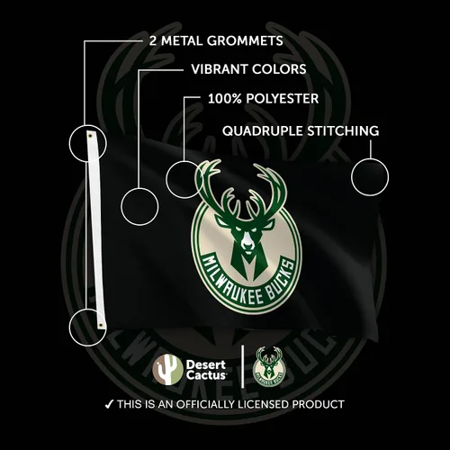 Vista 4 de Desert Cactus Milwaukee Bucks Flag Team NBA National Basketball Association 100% poliéster para interiores y exteriores, banderas de 3 x 5 pies