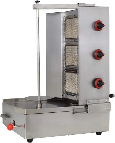 Vista 3 de Shawarma Propano Gyro Machine Gas Kebab Doner Asador Vertical Automático con 3 Quemadores