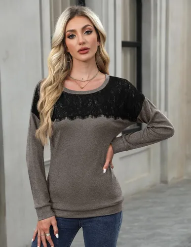 Vista 4 de For G and PL Sudadera elegante de manga larga con cuello redondo y encaje para mujer, para otoño e invierno 2024