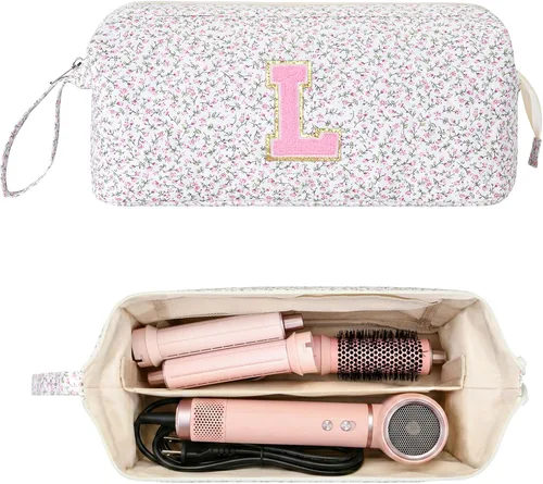 Vista 21 de Bolsa de viaje para herramientas para el cabello con inicial compatible con Estampado de leopardo
