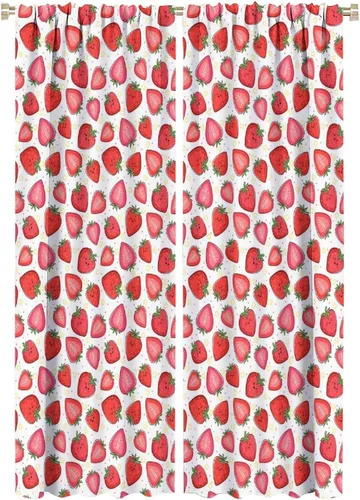 Vista 24 de Cortinas bohemias con diseño de fresas, bonitas cortinas bohemias con bolsillo para barra de fruta, tratamiento de ventana para cocina, sala