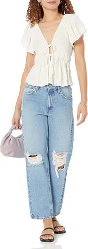 Vista 4 de The Drop Elize - Blusa de crepé con manga abombada y lazo frontal para mujer