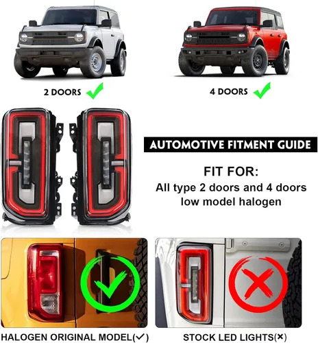 Vista 2 de Juego de luces traseras LED para Ford Bronco 2021 2022 2023, juego de luces traseras mejoradas, solo apto para accesorios halógenos originales
