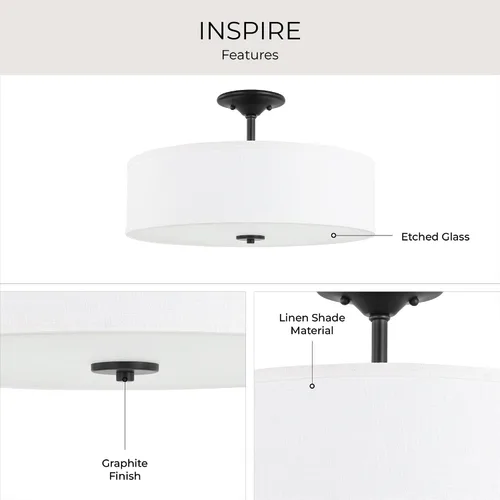 Vista 3 de Progress Lighting Inspire - Luz semiempotrada de 18" con 3 luces, grafito Grafito con pantalla de lino de verano